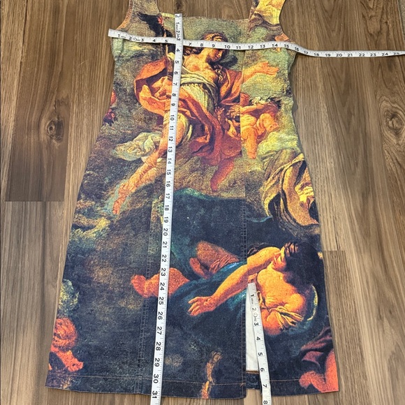 Domallo Vtg. Renaissance Fresco Angelic Romantic Cotton Stretch Bodycon Dress 4 - Picture 16 of 17